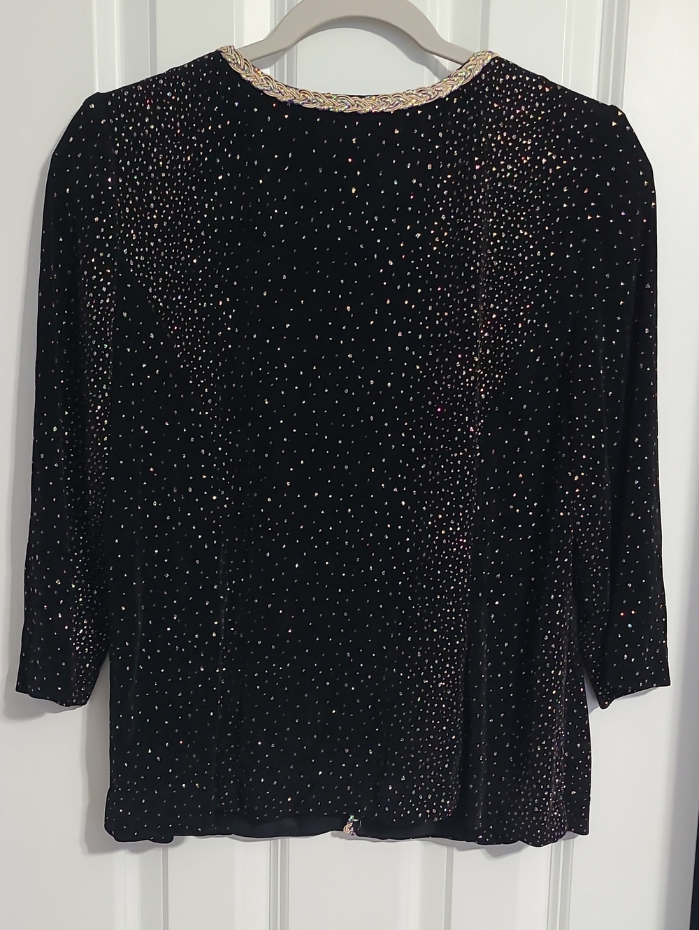 Alex Evenings Black Velvet Open-Front Vintage Cardigan with Metallic Trim - Picture 4 of 4
